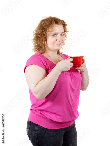 fat unsightly woman with tea cup