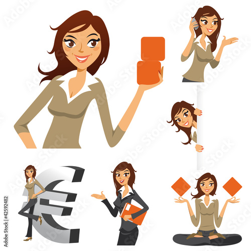 femme d'affaires, logo, illustration, set