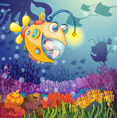Handdoek met foto Onderwaterwereld Avontuurlijke kinderen ontmoeten zeemonster  © GraphicsRF