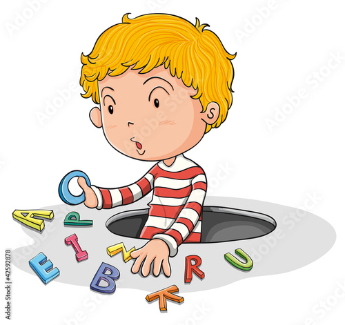 a boy with english letters