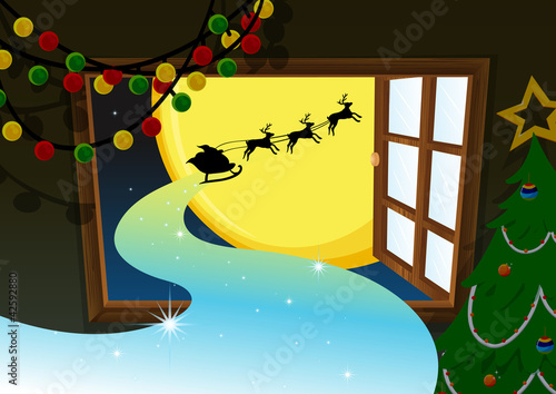 santa going in reindeer vehicle