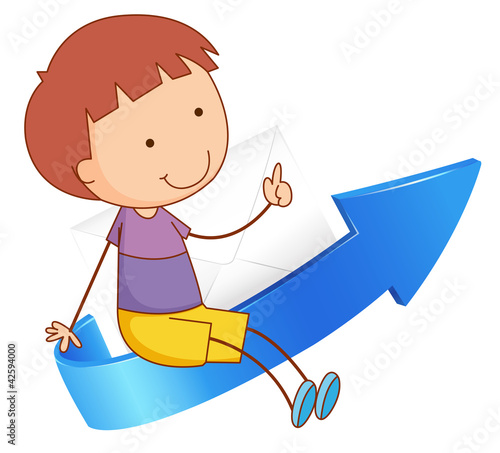 a boy sitting on arrow