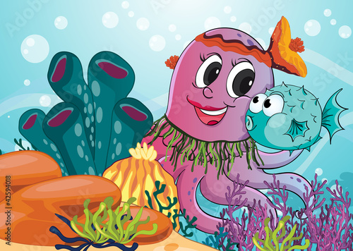 octopus and blue fish
