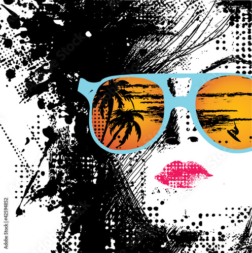 Obraz kobieta na wakacjach w okularach przeciwsłonecznych