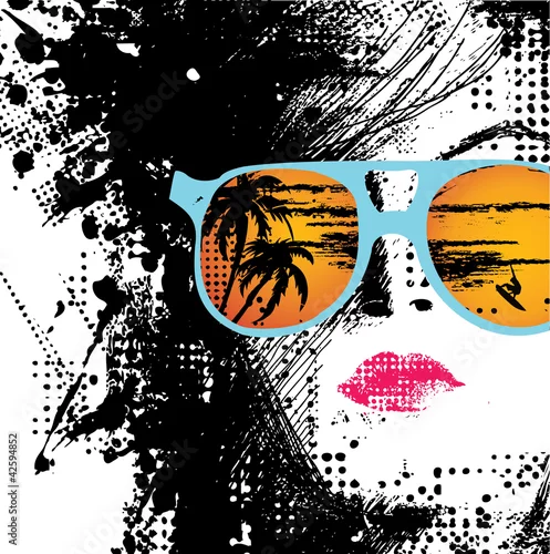 Obraz kobieta na wakacjach w okularach przeciwsłonecznych