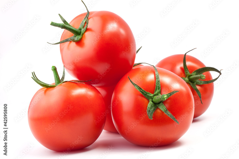 Tomatoes with a light shadows, isolated on white background Tomatoes with a light shadows, isolated on white background