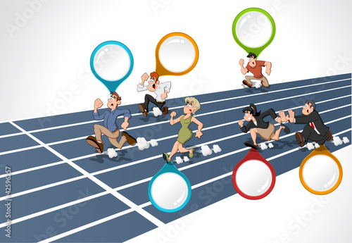 Cartoon people running. High speed race.