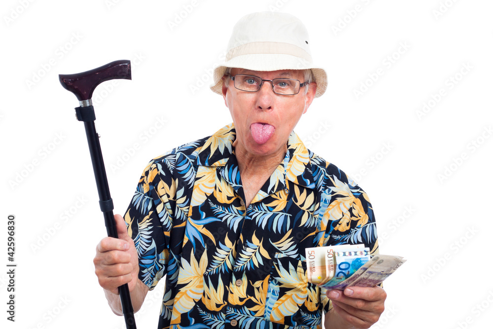 Rich elderly man making funny faces Rich elderly man making funny faces