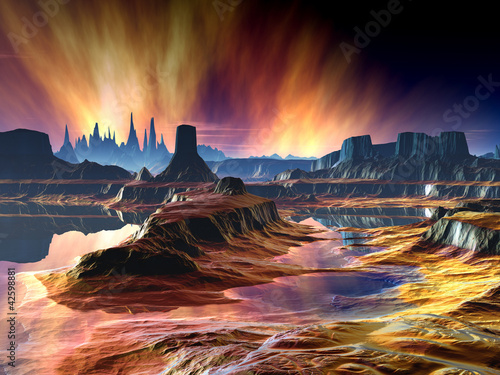 Fototapeta Naklejka Na Ścianę i Meble -  Fiery Aurora over Distant World