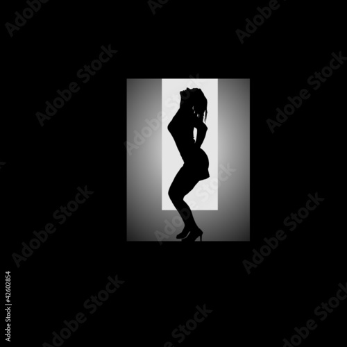 girl posing with black box illustration