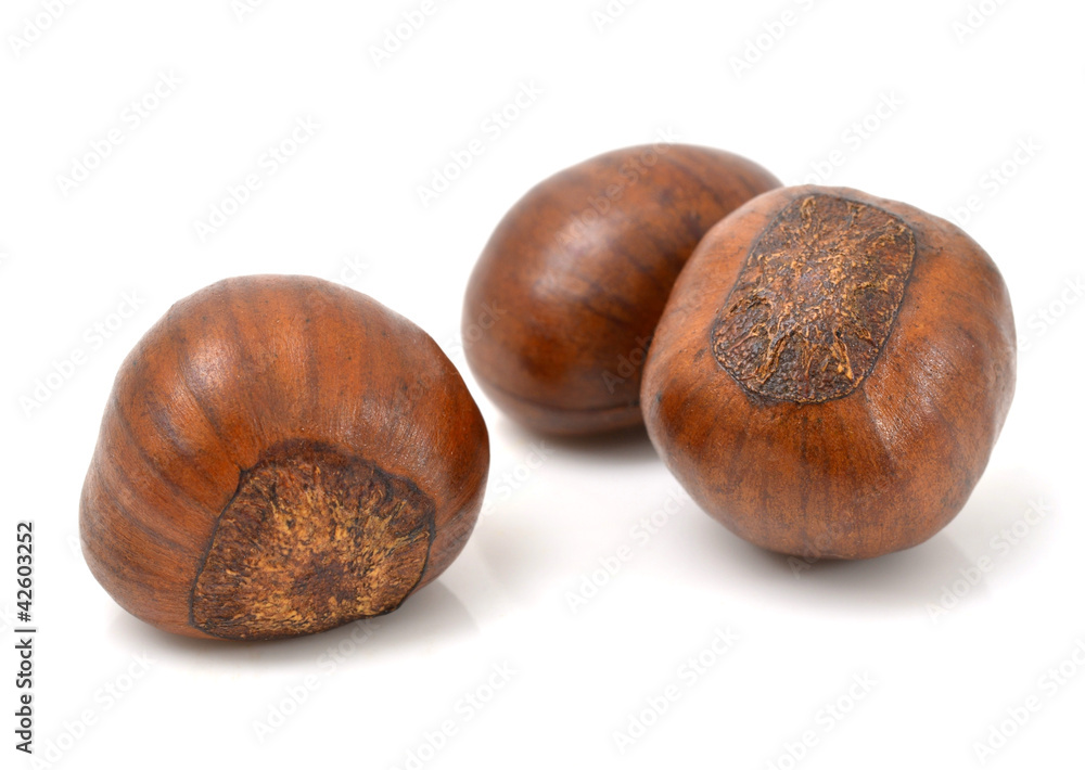 Chestnuts on white background