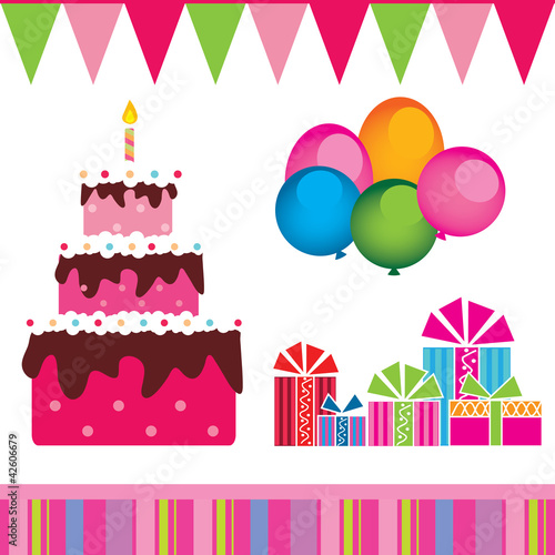 vector of the birthday cake  gifts
