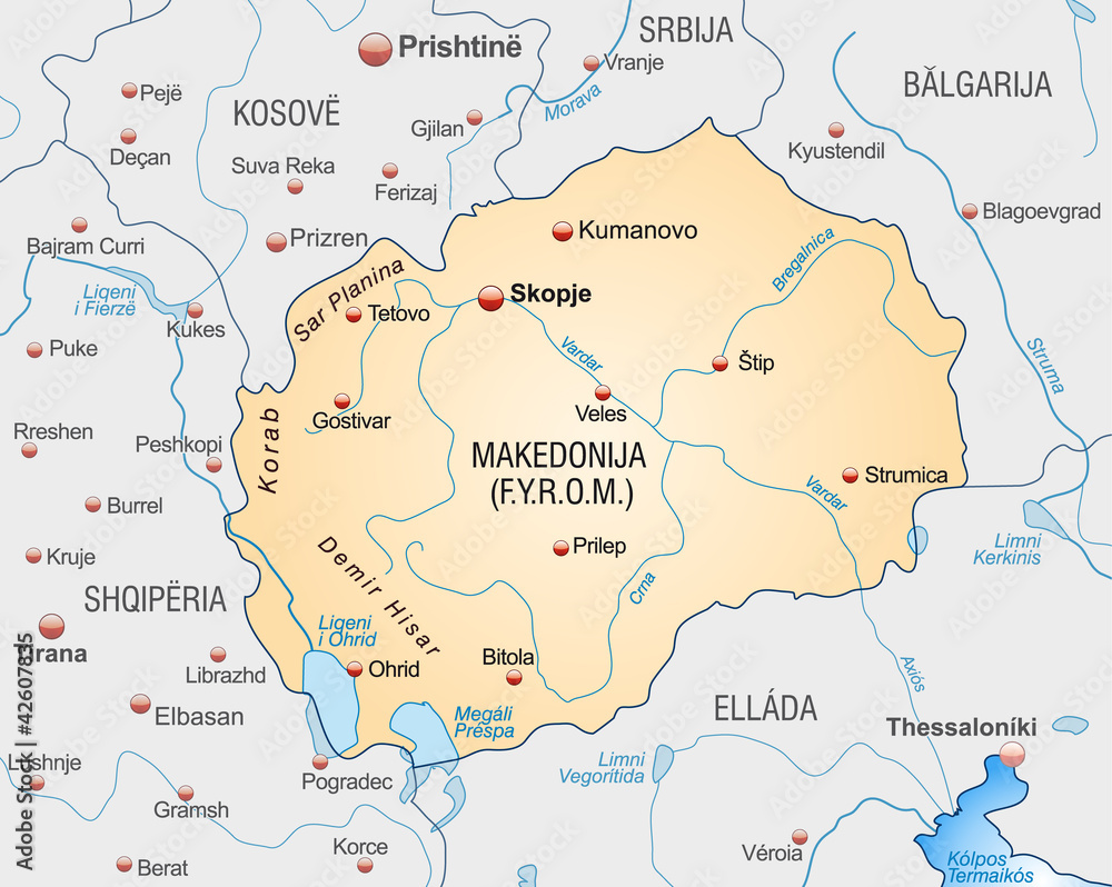 Umgebungskarte von Mazedonien mit Hauptstädten