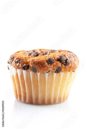 Chocolate muffin isolated on white