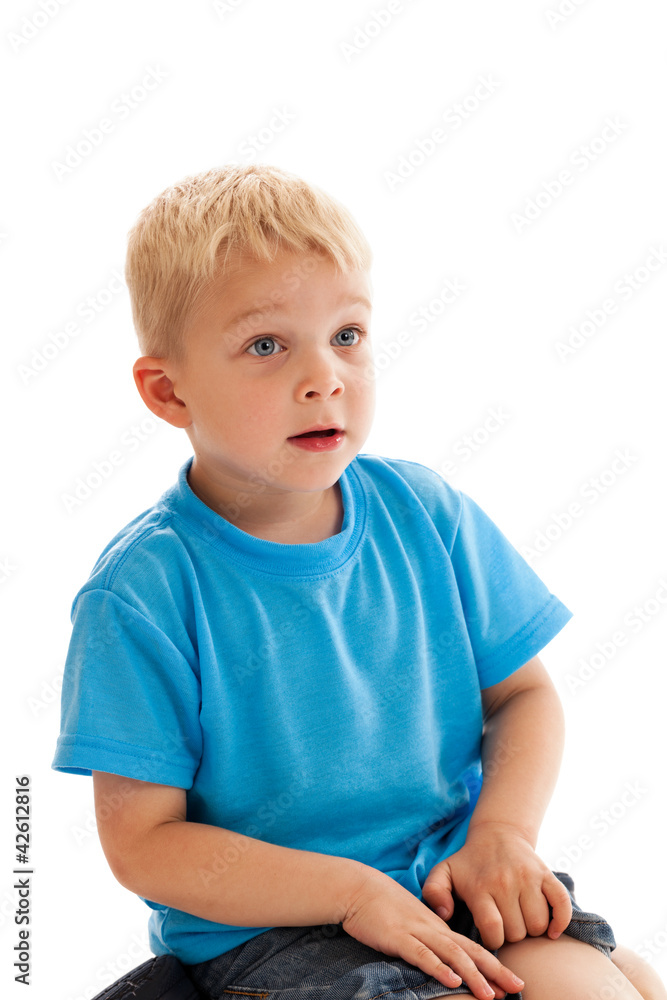 Curious child expression isolated on white Curious child expression isolated on white