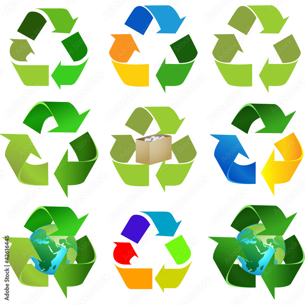 Fototapeta premium Set of six different kind of recycling sign, symbol