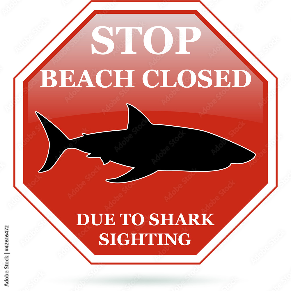 Beach closed due to shark sighting red sign. Stock Vector Adobe Stock