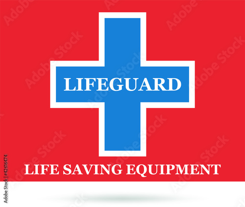 Lifeguard life saving equipment sign on white