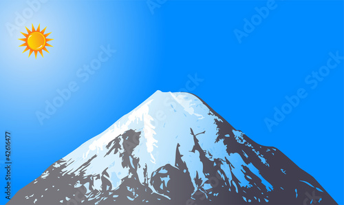 Mountain top with clear sky and Sun