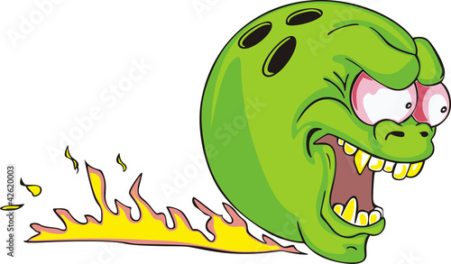 Green bowling ball with flame