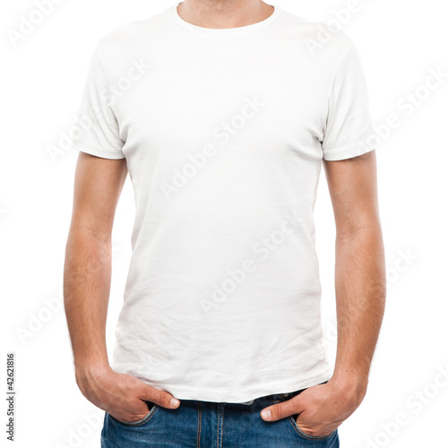 White t-shirt on a young man