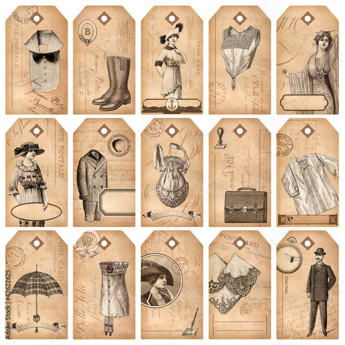 vintage tags: fashion & accessories - set of 15 detailed designs