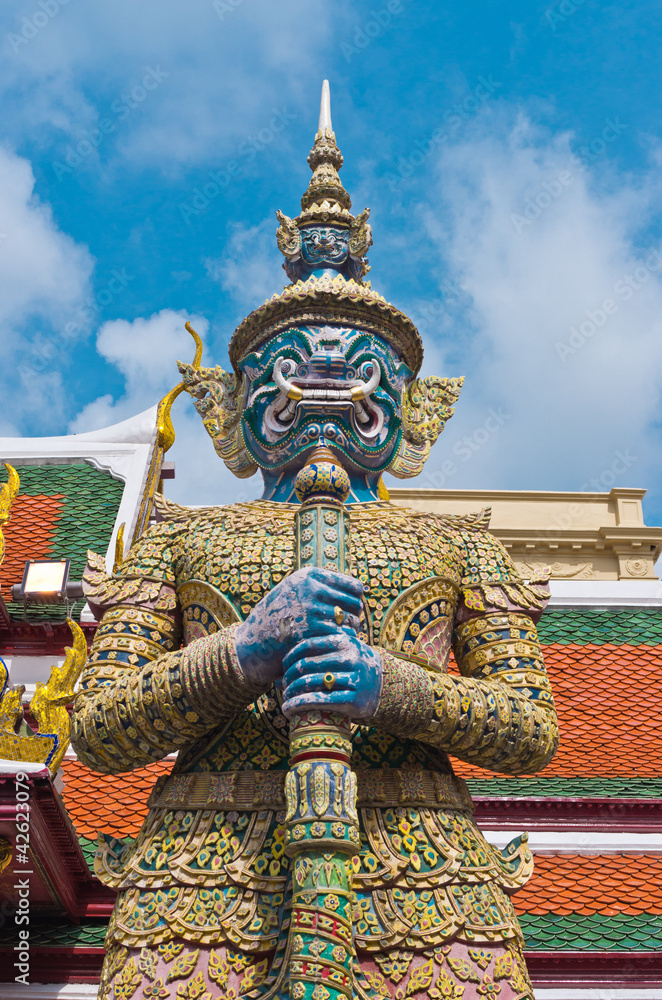 Demon gate guardian at Wat Pra Kaew in bangkok,Public art.Thaila