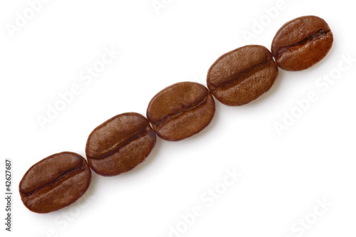 Coffee Beans draw a straight line isolated on white.