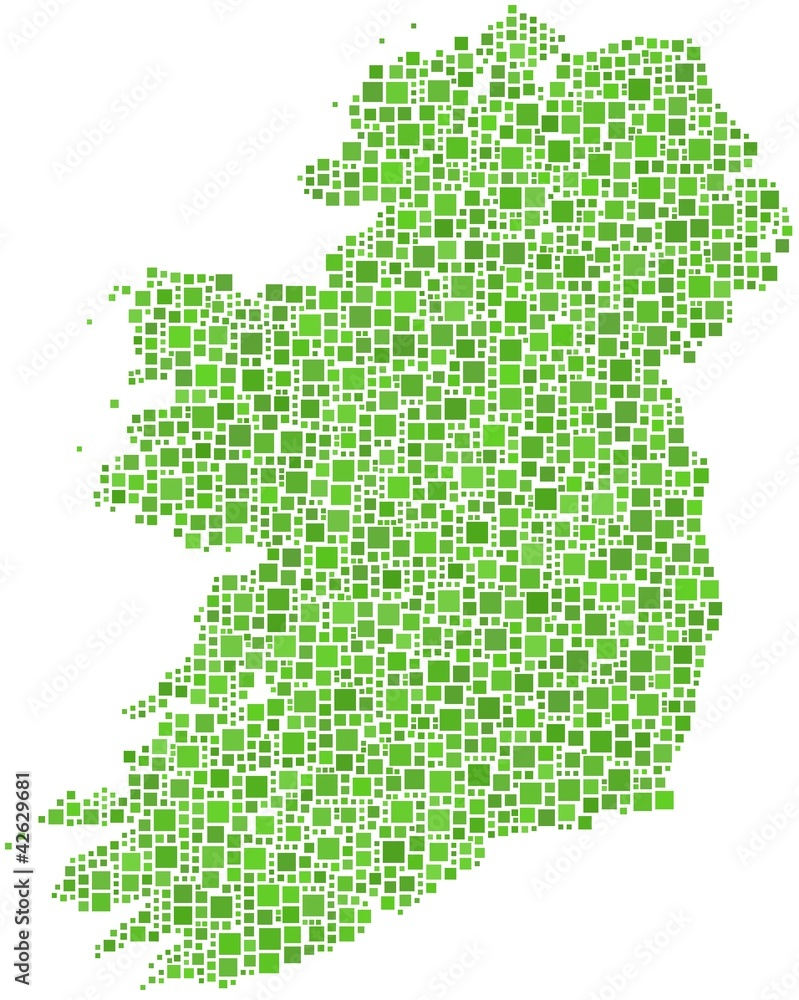 Map of Ireland - Europe - in a mosaic of green squares