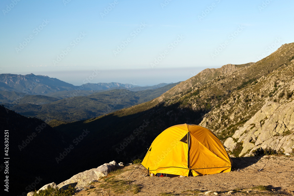 Camping and tent in mountains