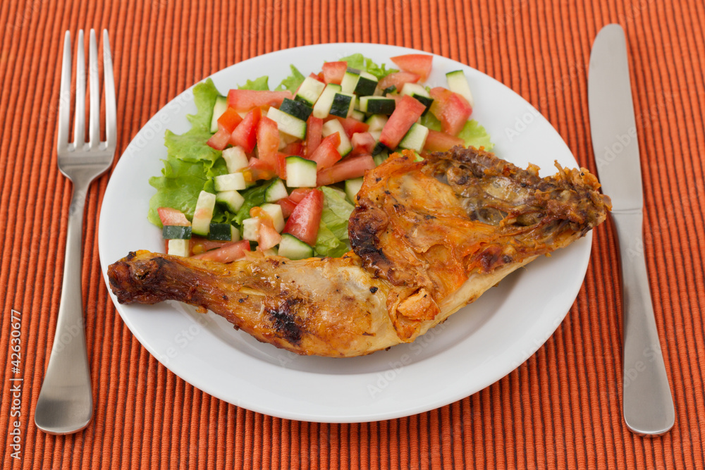 grilled chicken with vegetable salad on the plate grilled chicken with vegetable salad on the plate