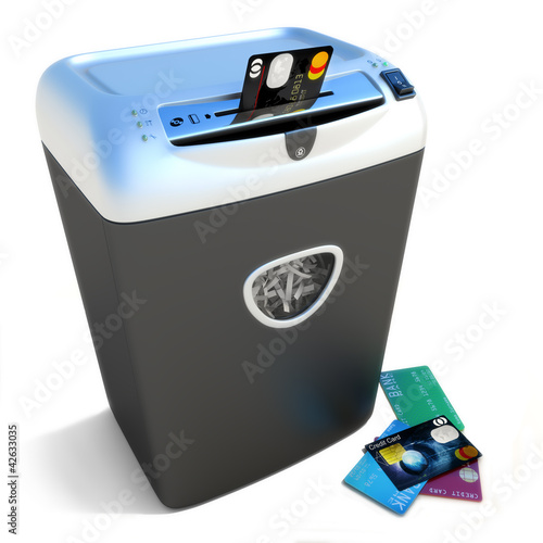 Slika na platnu Shred credit, shredder shredding a stack of credit cards