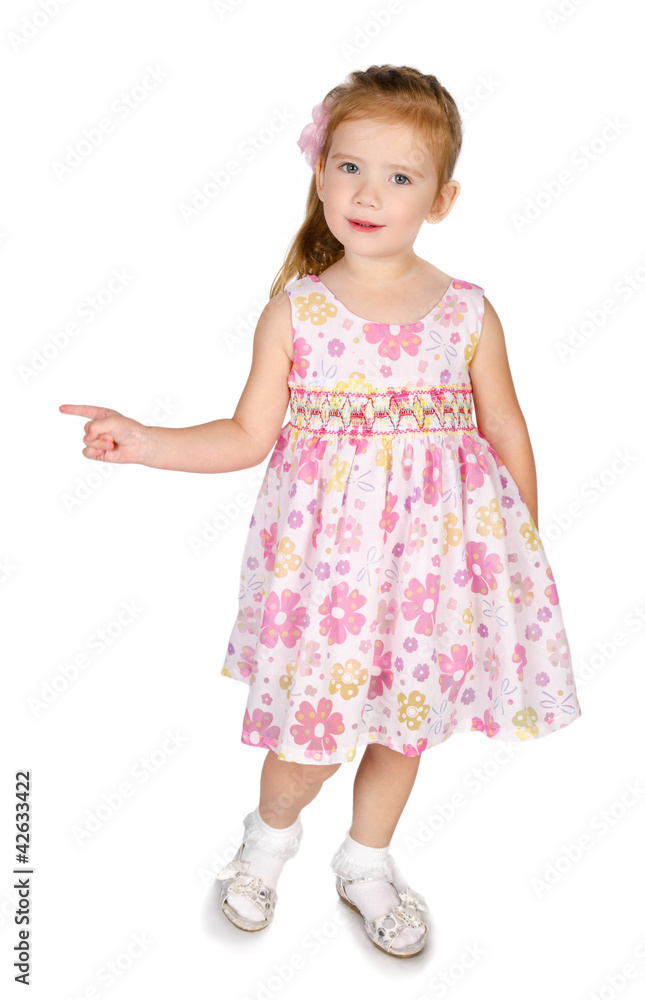 Portrait of smiling cute little girl showing something Portrait of smiling cute little girl showing something