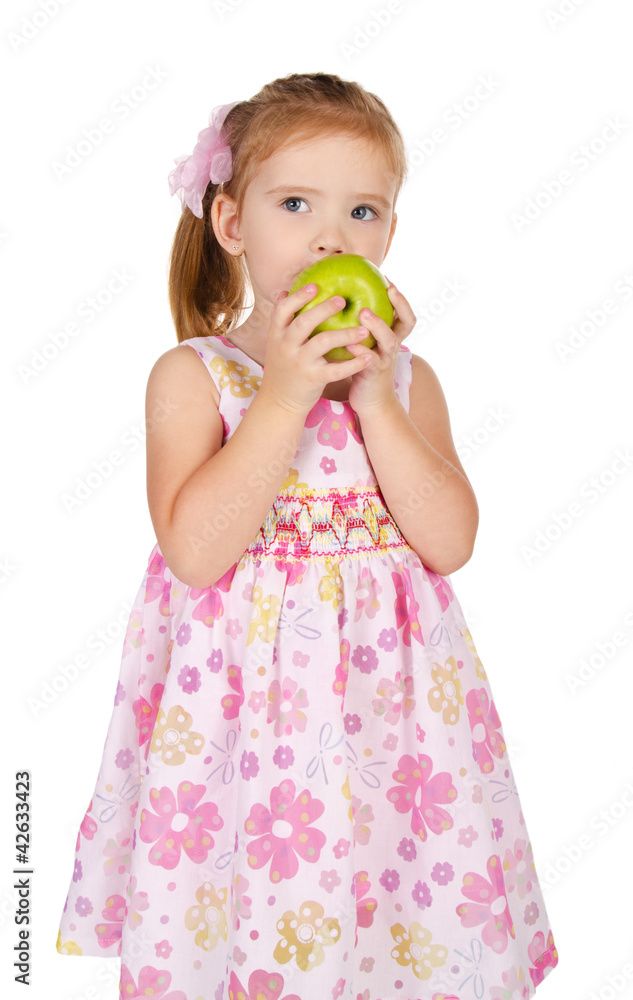 Portrait of cute little girl holding an apple Portrait of cute little girl holding an apple