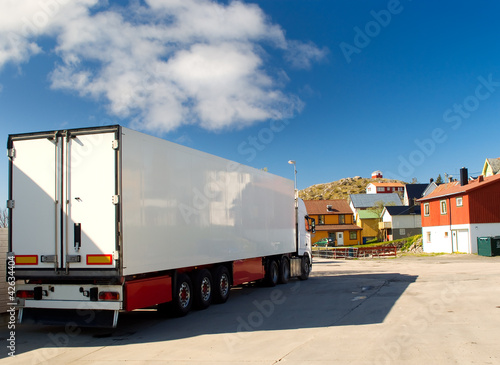 Truck on the streets of norwegian village