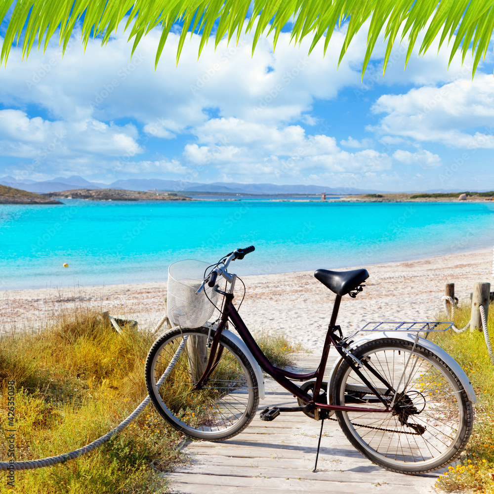 Bicycle in formentera beach on Balearic islands