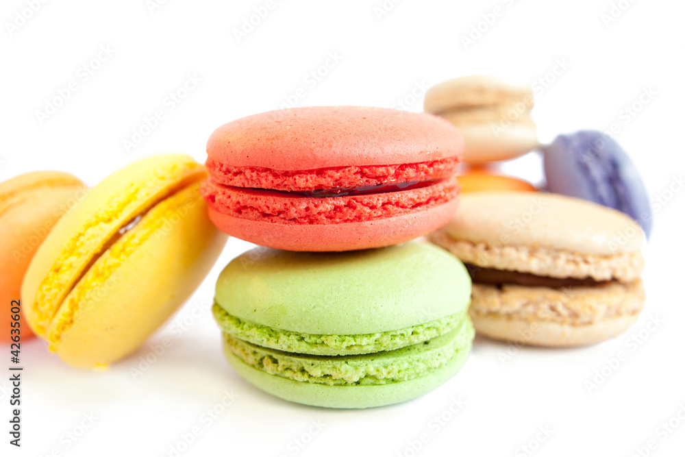 assortment of delicious french macaron cookies and biscuits isol assortment of delicious french macaron cookies and biscuits isol
