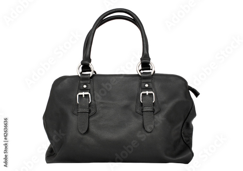 Black leather bag isolated.