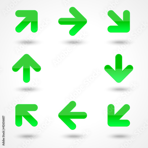 Vector glassy green arrow web icon button.