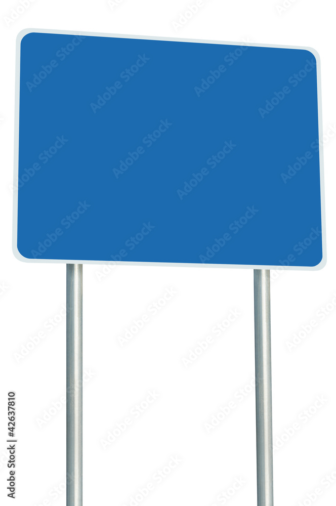 Blank Blue Road Sign Isolated, Large Perspective Copy Space Blank Blue Road Sign Isolated, Large Perspective Copy Space
