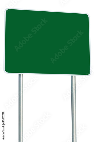 Blank Green Road Sign Isolated, Large Perspective Copy Space