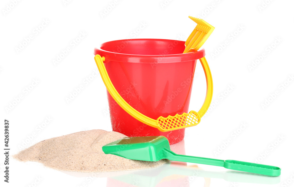 Children's beach toys and sand isolated on white Children's beach toys and sand isolated on white