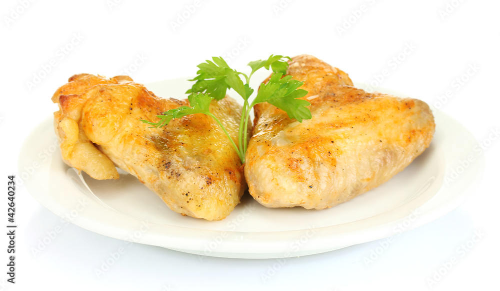 roasted chicken wings with parsley in the plate isolated roasted chicken wings with parsley in the plate isolated