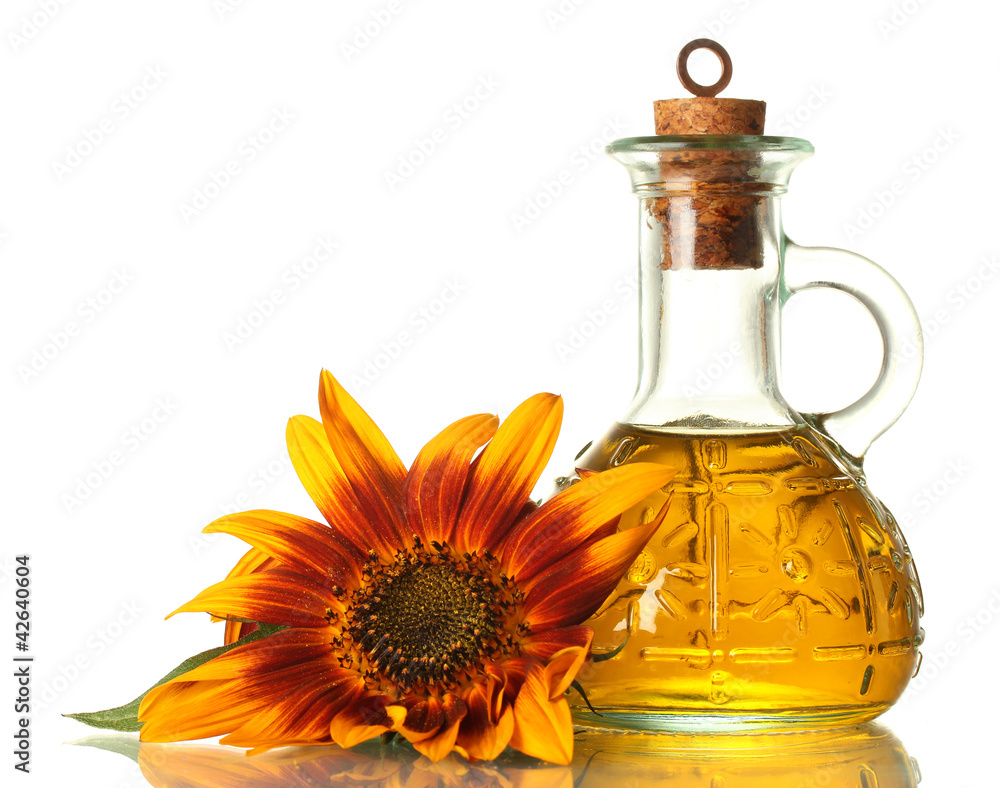 sunflower oil and sunflower isolated on white sunflower oil and sunflower isolated on white