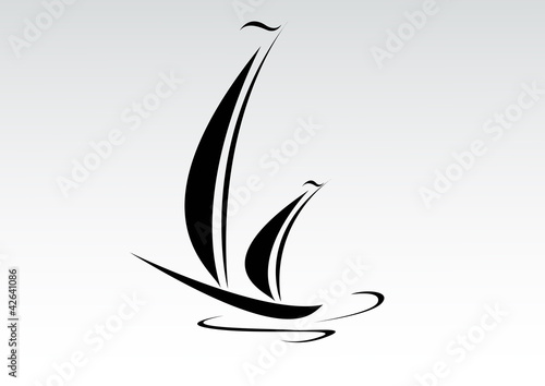 stylized yacht white on black ship