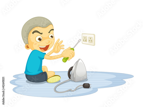 a boy repairing electric switch