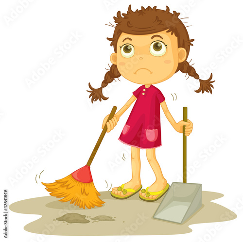girl cleaning floor