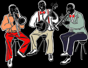 Wandcirkels Muziekband Jazzband met enthousiaste muzikanten  © Isaxar