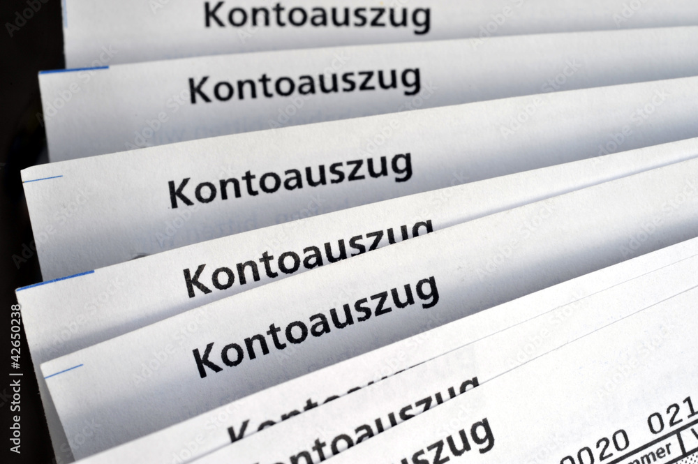 Kontoauszug, Kontoauszüge, Bank, Postbank, Girokonto, IBAN, BIC Stock