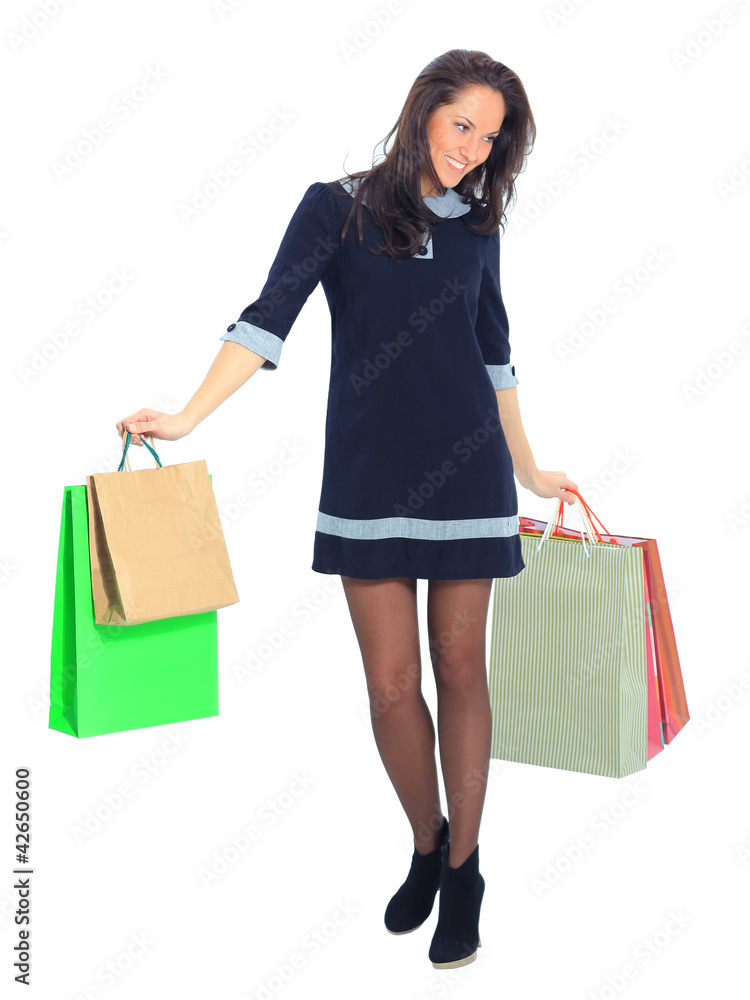 smiling young female with shopping bags
